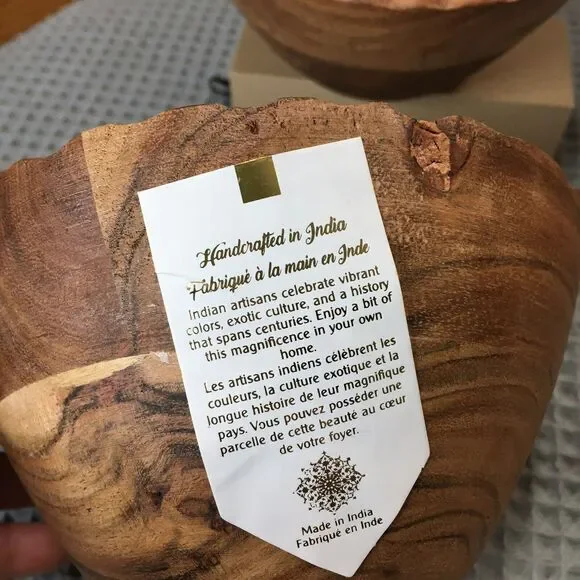 Set of 2 Handcrafted Wooden Bowls 6.5" Small Wood Bowls Artisan Natural Rustic - Picture 5 of 11